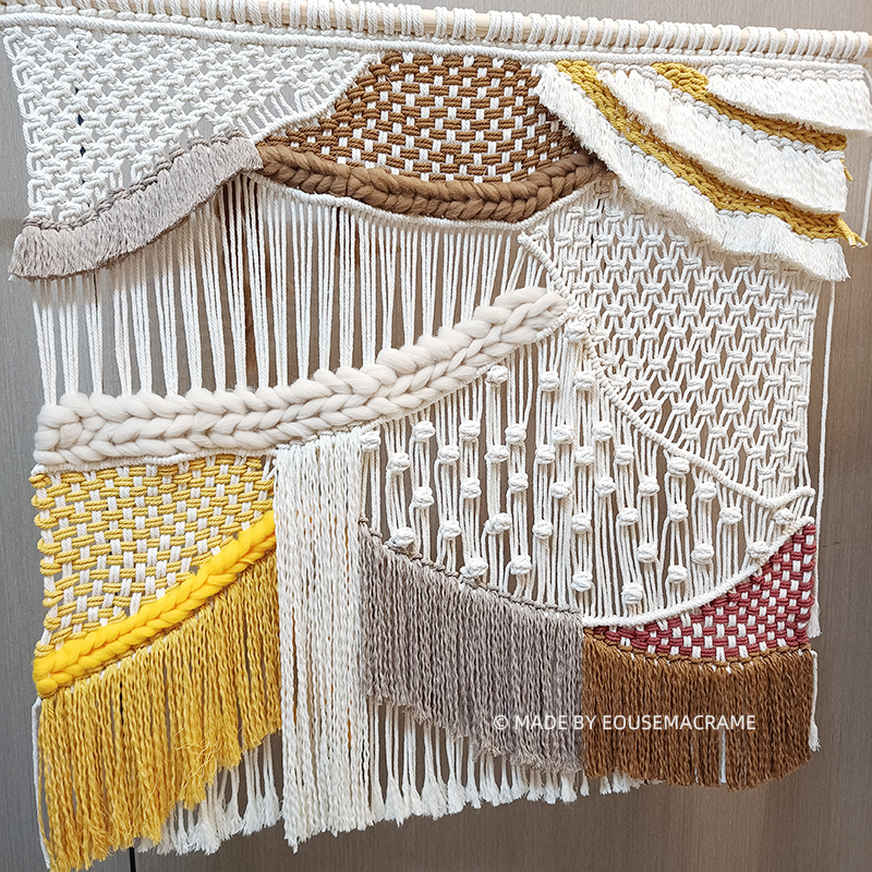 Gisenu Bohemian Cotton Rope Macrame Wall Art – Irregular Handwoven Tapestry - View 2