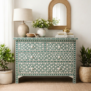 Bone Inlay Sideboard <b>Chest</b> of Drawers Handmade Wooden <b>Storage</b> Dresser for Living Room Home Decor - Product Image 1