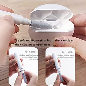 Kit de Limpieza de Auriculares 3 en 1, Pluma de Limpieza Multifuncional para Auriculares, Audífonos, Cepillo Suave, Punta Metálica, Fibra de Limpieza - Product Image 1