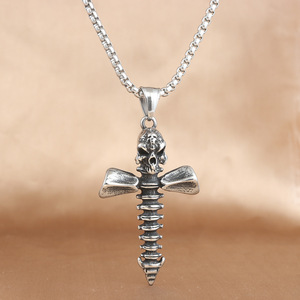 yunnique Stainless Steel <b>Cross</b> Pendant Skull Design Unisex Necklace Geometric Punk Style 231074 - Product Image 2