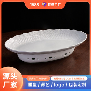 Plato de cerámica para pescado de la serie White Moonlight, ovalado de 16 pulgadas con base para calentar en el hogar y uso en restaurantes. - Product Image 4