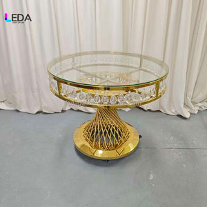 Table élégante en verre transparent avec cadre en métal doré pour les salles de mariage, les goûters, les anniversaires, les dîners en plein air pour les hôtels - Product Image 6