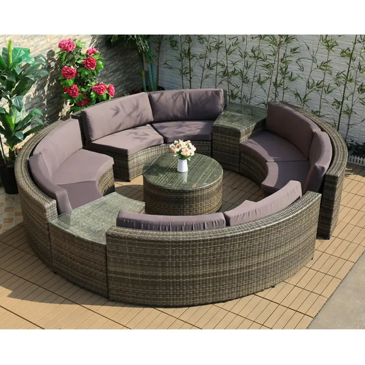 Hot sale 7 pc outdoor rattan furniture round garden sofas for patio balcony leisure