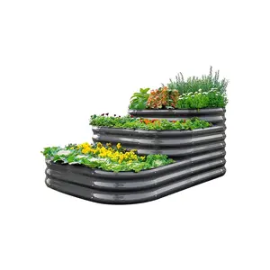 3 tingkat hijau Modular menanam grosir kotak bunga pot baja logam sayuran mengangkat tempat tidur taman