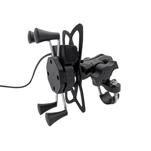 <span class=keywords><strong>Support</strong></span> de téléphone portable pour <span class=keywords><strong>moto</strong></span> en alliage d'aluminium ABS avec câble USB et charge USB, fixation sur guidon ou rétroviseur - Product Image 1
