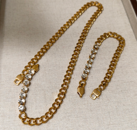 Ensemble de bijoux personnalisé tendance style Hip Hop en laiton plaqué or 18 carats avec zircon chaîne bracelet et collier pour femmes et hommes