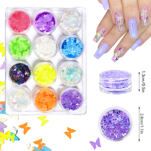 Paillettes irisées pour nail art, 12 couleurs, ensemble de paillettes scintillantes, maquillage des yeux, flocons de papillon, autocollants, décorations pour ongles - Product Image 4