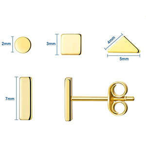 ROXI Lot de 4 boucles d'oreilles clous miniatures en argent sterling S925, design géométrique brillant (carré, triangle, rond) - Product Image 3