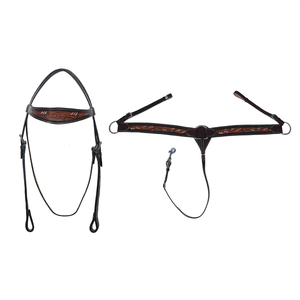 Ensemble de bride et de collier de poitrine en cuir artisanal de qualité supérieure pour l'équitation western, harnais équestre réglable - Product Image 1