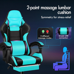 Chaise de jeu inclinable avec barre lumineuse LED RGB au design moderne, en cuir PU, échantillon gratuit pour les joueurs, vente en gros en usine bleue - Product Image 2