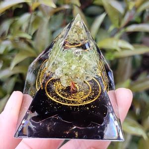 Kogiya <b>Crystal</b> <b>Tree</b> Pyramid Resin Epoxy Craft Home Decoration Gift Obsidian Base Peridot <b>Tree</b> Internal Engraving - Product Image 3