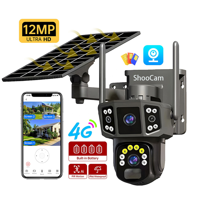 V380Pro 12MP Solar Wifi Security Camera IP66 Waterproof PTZ 360 Rotation Full Color Night Vision Cctv Ip Camera
