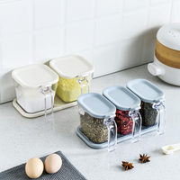 Boîte d'assaisonnement Rectangle carré en plastique Transparent combiner ensemble Pot à condiments bocaux cuillère sans BPA lavable au lave-vaisselle de qualité alimentaire