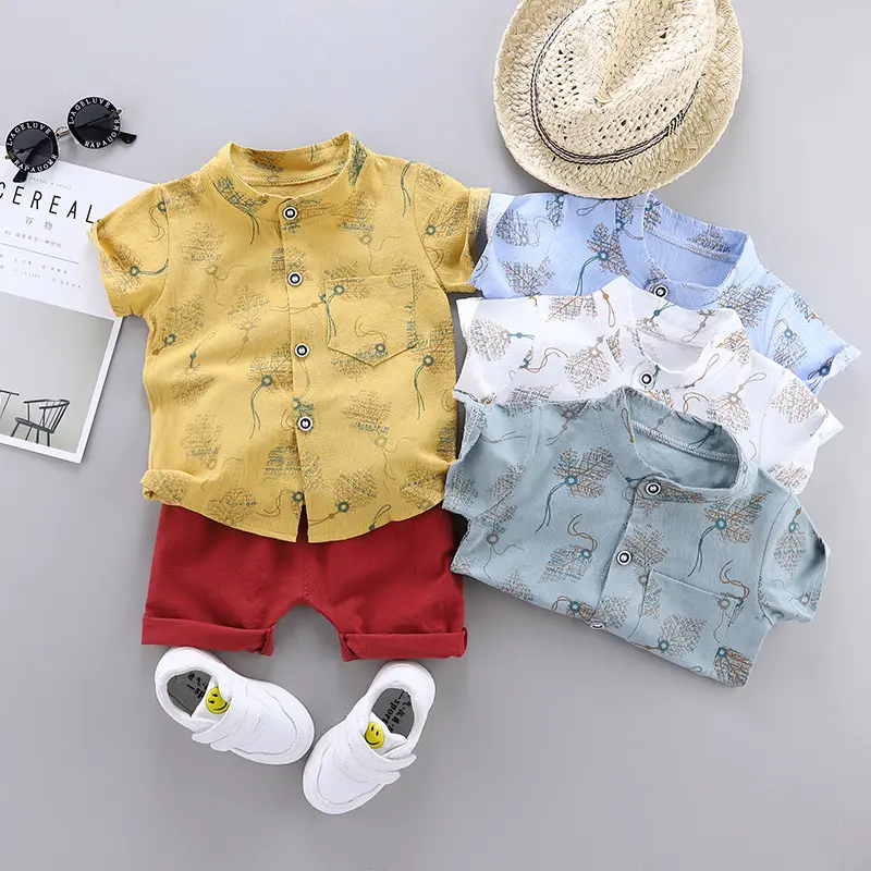Leaf print baby boy clothes suit summer short-sleeved 2-piece boy casual suit clothes