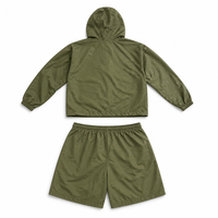 Ensemble coupe-vent unisexe vert olive, veste à capuche et short, survêtement streetwear, vêtements de sport, personnalisable OEM ODM en gros