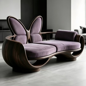 Canapé <span class=keywords><strong>deux</strong></span> <span class=keywords><strong>places</strong></span> en <span class=keywords><strong>bois</strong></span> massif, style Mid-Century Modern, forme papillon, luxe léger, écologique et confortable pour salon - Product Image 1