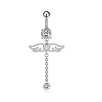 Kristall Diamant Engel Flügel Bogen baumeln Nabel Ring Edelstahl Hochwertige lange Quaste Bauch Knopf Piercing Schmuck