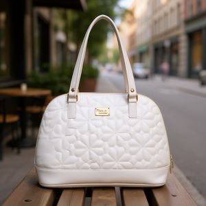 Bolso de Mano Acolchado Blanco para Mujer Fana Aubrey, Forma Boston, Cierre de Cremallera, Dos Asas, Estilo Clásico, Uso Diario, Microfibra Sintética - Product Image 2