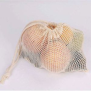 Bolsa de Compras de Malla de Algodón Reutilizable Personalizada al por Mayor con Cordón y Diseño de Letras Estampadas para Frutas y Verduras - Product Image 4