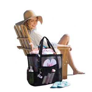 Bolsa de Playa de Malla Multifuncional Personalizada con Logotipo, Gran Capacidad, con Bolsillos, MOQ Bajo - Product Image 5