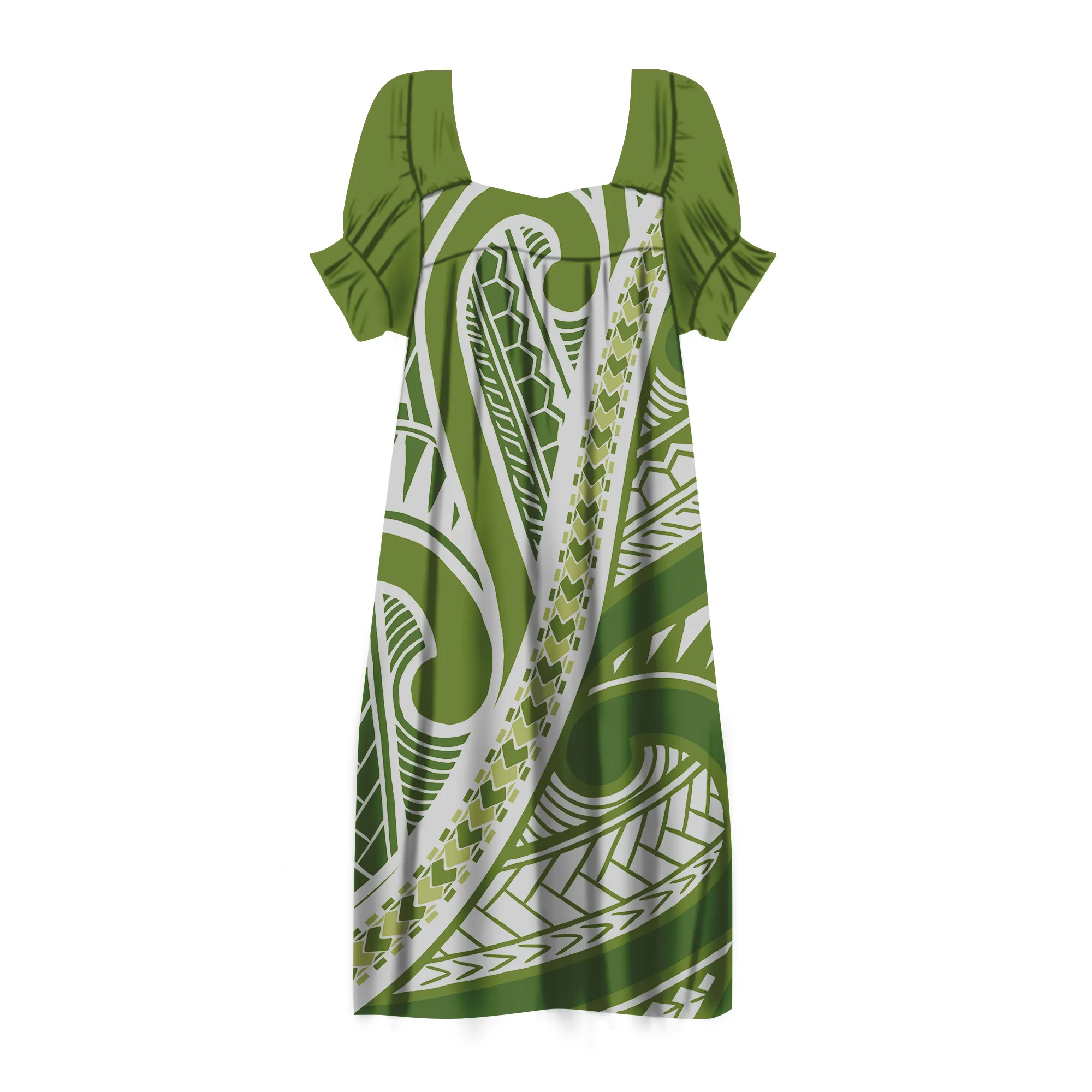 Vestido de Micronesia personalizado, ropa tradicional de Micronesia Mumu, verde, Polinesia, hawaiana, Tribal, estampado de isla, 2023
