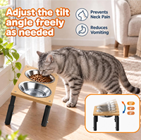 Bols surélevés pour chats en bois à hauteur réglable avec logo personnalisé, avec bols en acier inoxydable pour chats et petits chiens