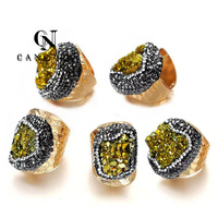 Micro incrustation irrégulière en pierre de Quartz Druzy, bague ouverte pour femmes, plaqué or, bagues Boho, bijoux