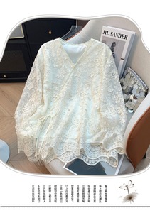 Camicetta in Pizzo alla Moda <span class=keywords><strong>per</strong></span> Donna, Elegante e Giovanile, Tinta Unita, Camicia in Pizzo Larga e Casual, Top da Ufficio <span class=keywords><strong>per</strong></span> <span class=keywords><strong>Signora</strong></span> 8952 # # - Product Image 3