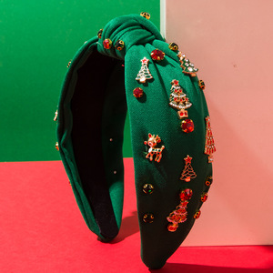 Christmas <strong>Tartan</strong> Plaid Knotted <strong>Headband</strong> Xmas Tree Reindeer Hairband Wide Bling Rhinestone Crystal Jeweled Holiday Hair Hoop - Product Image 4