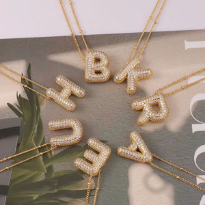 Lujo nuevo 26 inglés letra enlace cadena collar moda mujer gargantilla con circón cristal al por mayor para mujeres - Product Image 2