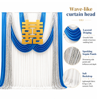 Rideau de fond de scène de mariage bleu roi à sequins argentés, draperie en chiffon blanc pour la décoration de scène de mariage chinois