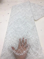 Tissu en dentelle africaine à sequins en gros avec broderie en maille et perles élastiques 100 % polyester pour robes de mariée