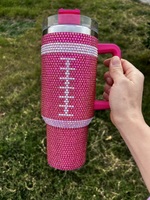 Gobelets isothermes de football en acier inoxydable de haute qualité de 40 oz, écologiques, avec paille, 18 couleurs, design strass brillant marron rose