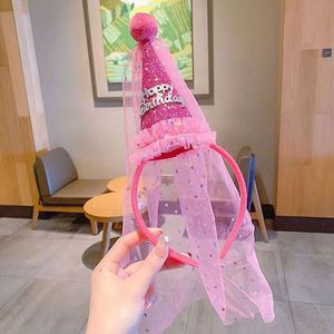 Vendita calda per bambini Happy Birthday fascia per capelli in pizzo accessori per capelli per bambine Party principessa velo corona copricapo - Product Image 5