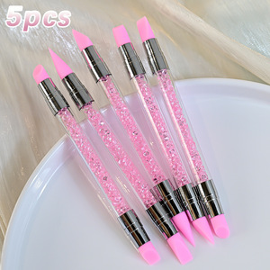Juego de 5 piezas de bolígrafos de silicona de doble punta para decoración de uñas, color rosa, para tallado 3D, manicura DIY, pincel para puntear, bolígrafo para grabar uñas - Product Image 2