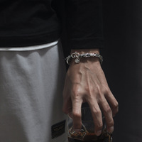 Bracelet manchette vintage tête de dragon pour homme, style punk hip-hop, chaîne à écailles, métal multicolore, plaqué argent/doré antique, gothique, motard, Beiver