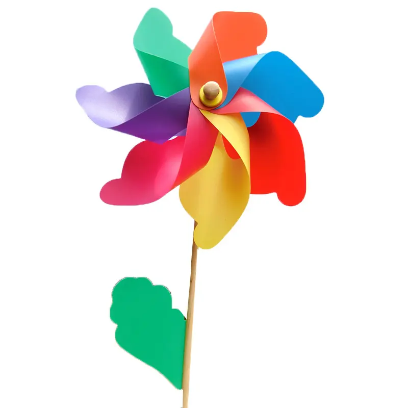 Hnカスタム教育キッズおもちゃレインボーポリ花びらプラスチックガーデン屋外おもちゃ風車風車おもちゃ休日やお祝いのために
