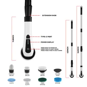 Extension de poignée réglable 7 têtes épurateur électrique sans fil brosse de nettoyage de cuisine de baignoire pour nettoyer l'épurateur de sol