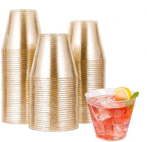 Vasos Desechables Transparentes de 9 Oz con Purpurina Dorada, Vasos de Plástico Transparentes y Resistentes para Agua, para Bodas, Acción de Gracias, Fiestas de Navidad - Product Image 1