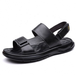 Sandales d'été pour hommes en cuir véritable antidérapantes à motif léopard, à bout ouvert, à enfiler, chaussures décontractées de mode pour l'extérieur, semelle souple et confortable - Product Image 5
