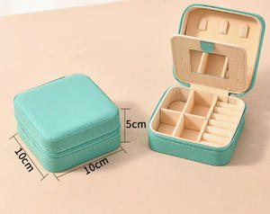 EleQueen Hot Sale Multi-Colored Travel-friendly PU Leather Zipper Closure Portable Square Jewelry Organizer <b>Box</b> Mirror for Girls - Product Image 1