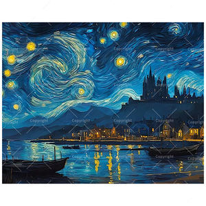 Kit per la pittura di notte stellata con numeri per adulti-fai da te cielo notturno e castello 16x20 pollici, arte senza cornice per la decorazione della casa o regali - Product Image 1