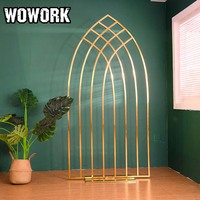 Arche de fond de scène en métal WOWORK 2026 en PVC doré, MDF, acrylique et SST pour la décoration de mariage et de fête