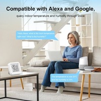Tuya WiFi Sensor Kelembaban Suhu Cerdas LCD Tampilan Digital Termometer Higrometer Jam Kalender Alexa Google