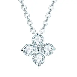 925 Sterling Silver Empat Daun Semanggi Desain 3Mm D Warna Perhiasan Kalung Moissanite
