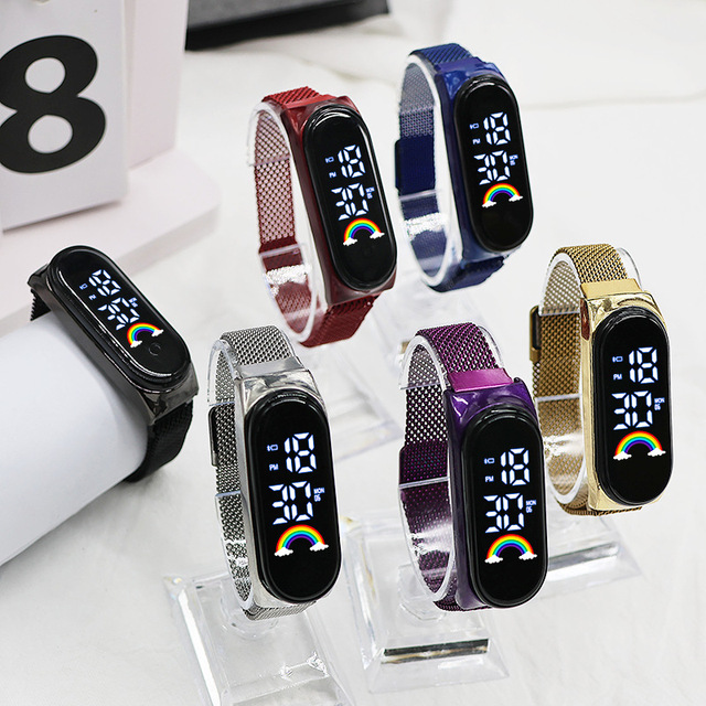 Fashion Creative LED Hand Ring Watch Magnet Buckle Rainbow Digital Student Men's Women's Alloy Watches