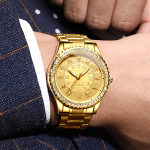 <span class=keywords><strong>Montre</strong></span> pour <span class=keywords><strong>homme</strong></span> FNGEEN, cadran serti de diamants plaqué or, 12 signes du zodiaque, bracelet en acier inoxydable, étanche, design Dragon Phoenix - Product Image 3
