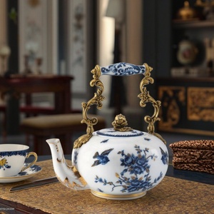 <strong>Retro</strong> <strong>Decorative</strong> Teapot Afternoon Tea Home Accessories Luxury Blue and White Porcelain With Brass Home <strong>Decoration</strong> - Product Image 3