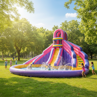 Parc aquatique gonflable coloré en PVC commercial avec toboggan, aire de jeux pour enfants et adultes, toboggan gonflable extérieur pour jardin