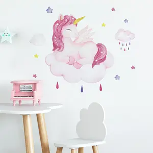 Karikatür bulut Unicorn duvar Sticker yaratıcı çocuk yatak odası oturma odası duvar kağıdı sevimli bebek ev dekorasyon duvar resmi